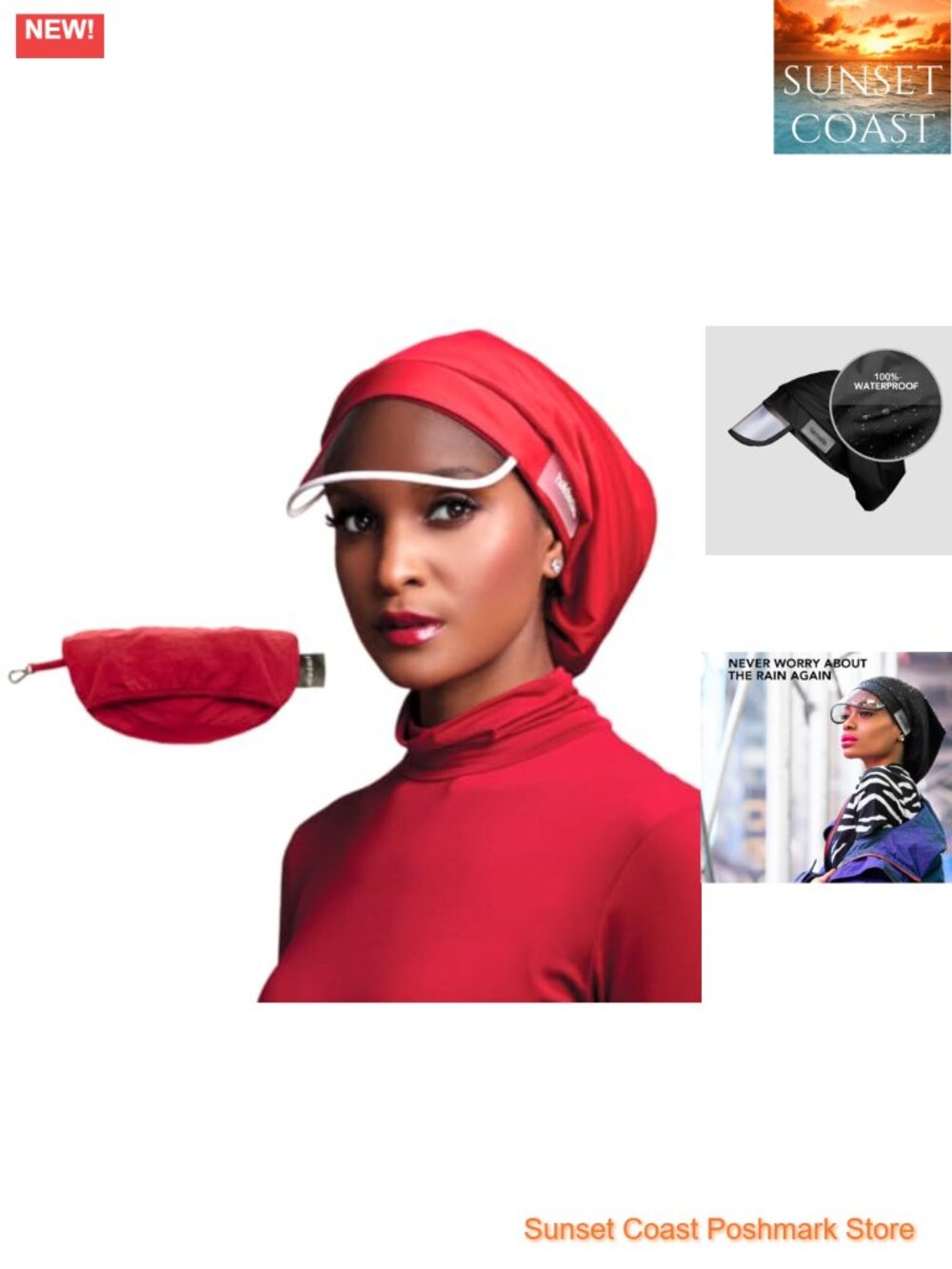 Waterproof Rain Hat with Satin Lining, Adjustable, Packable UV Visor